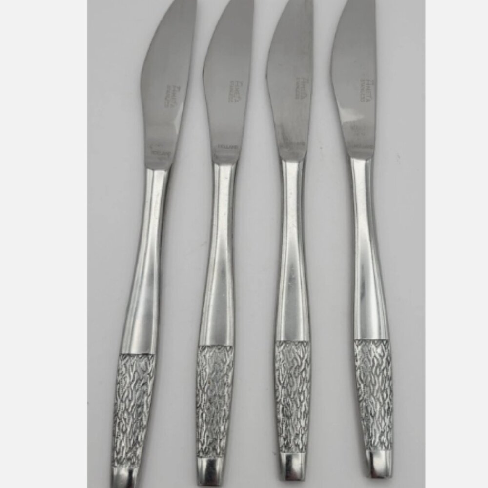 Vintage Amefa Holland Stainless Steel Dinner Knife Lot of 4 Knives Prestige Rare